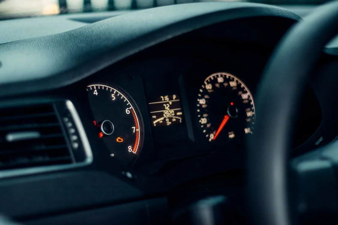 Illustrative photograph of a vehicle’s illuminated instrument panel